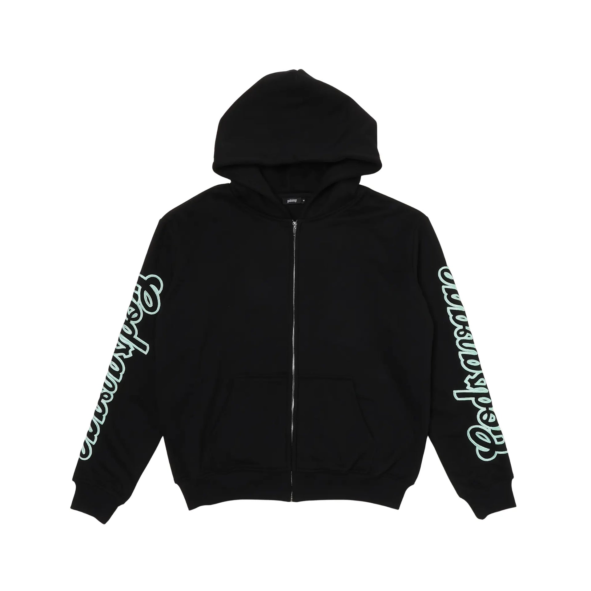 WAVY SLEEVE LOGO ZIP HOODIE - BLACK & MINT – god savage