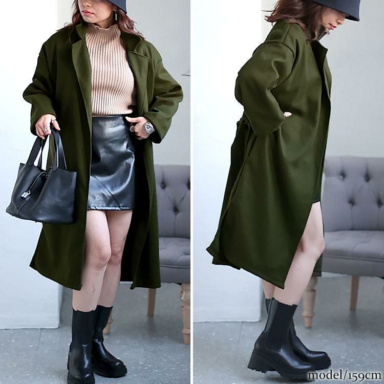 大きいサイズ レディース ベルト付きボタンレスコート sn-00012