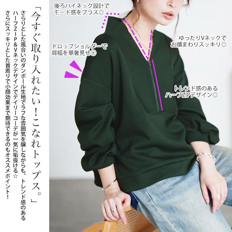 大きいサイズ レディース ハーフジップクロップドプルオーバー maru
