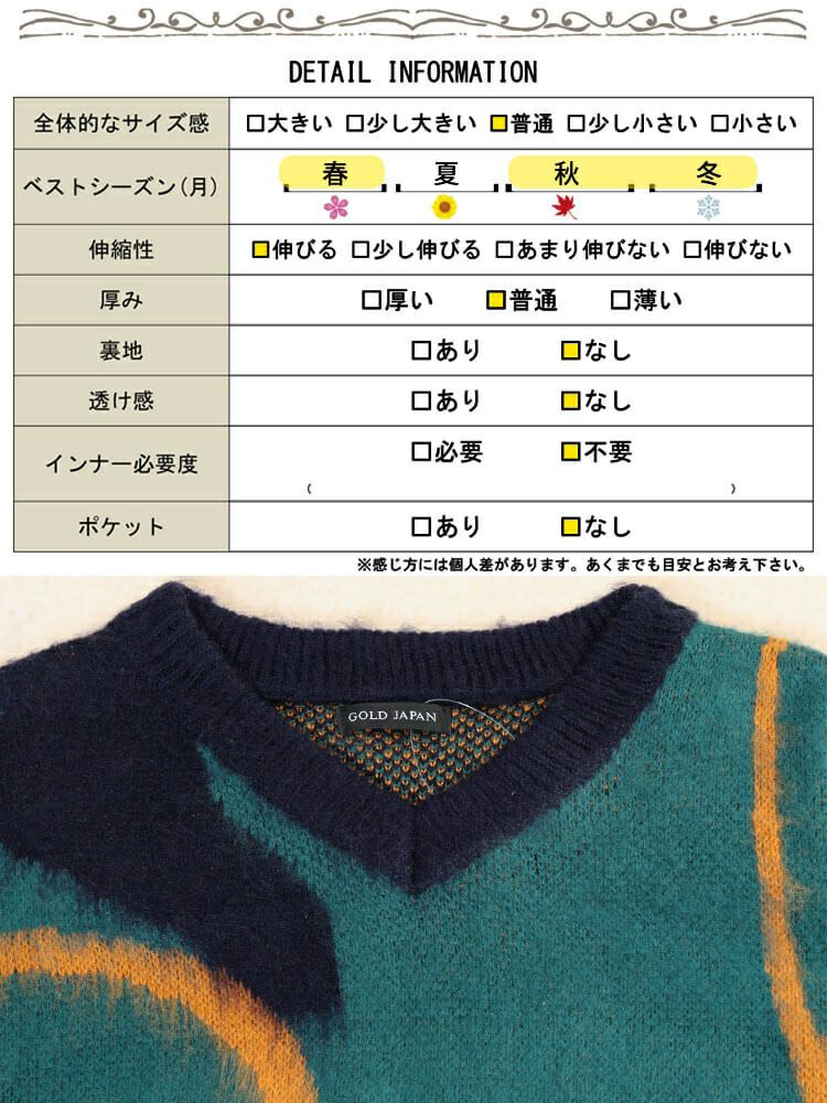 大きいサイズ レディース ウェーブ柄Vネックニットチュニック maru