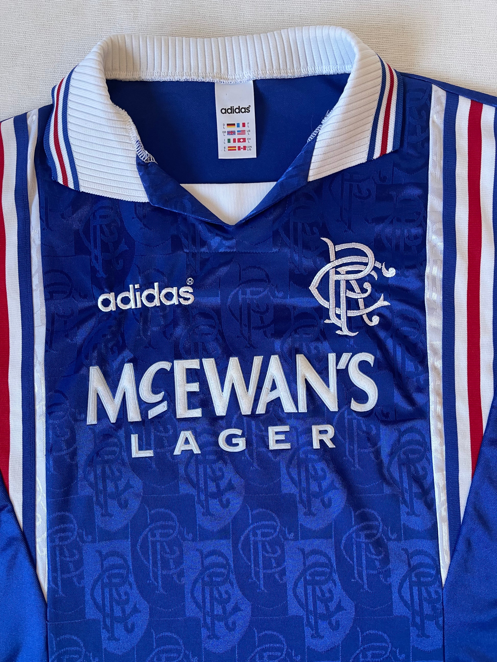 Vintage Glasgow Rangers FC Adidas 1996 - 1997 Home Football Shirt