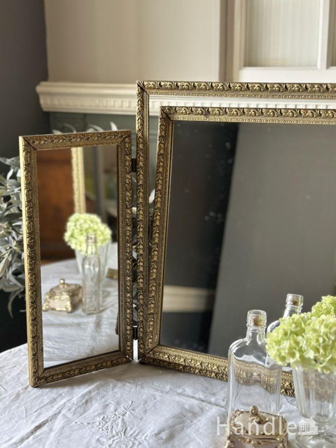 フランスから届いた華やかな三面鏡、アンティークのスタンドミラー(m