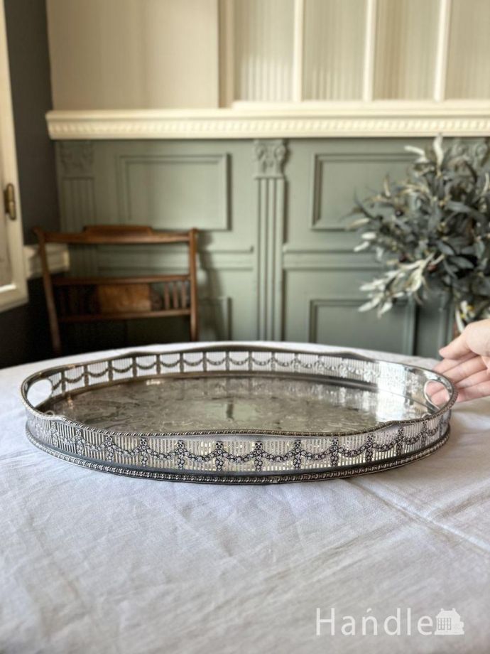 VINERSの美しいアンティークギャラリートレイ、最高級シェフィールドの