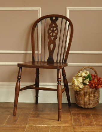英国アンティーク木製キッチンチェア/ダイニングイス椅子/飾り棚(92