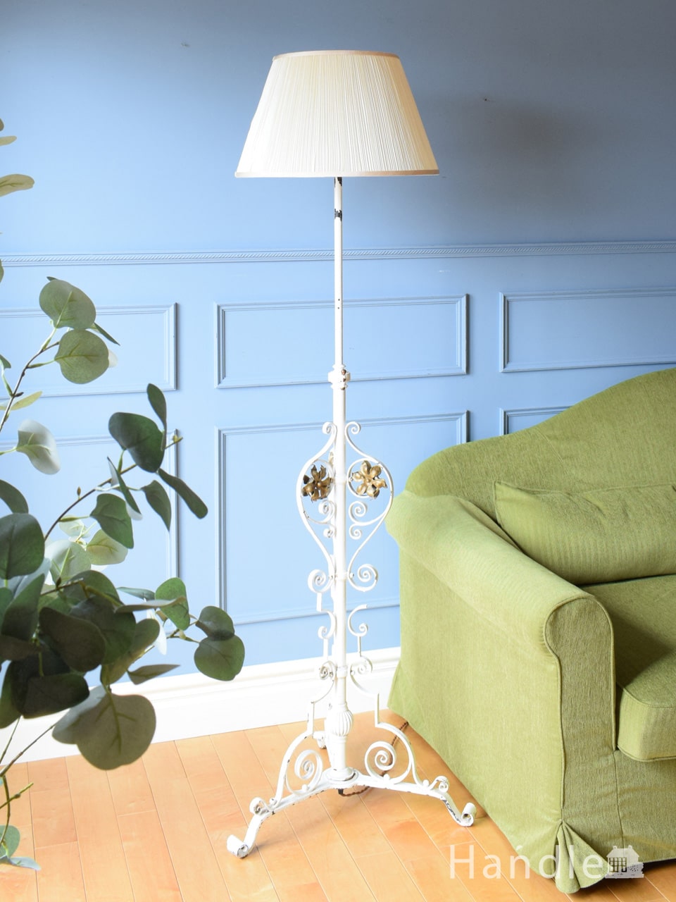 英国デザインのアンティークの間接照明、布シェードのフロアランプ(k