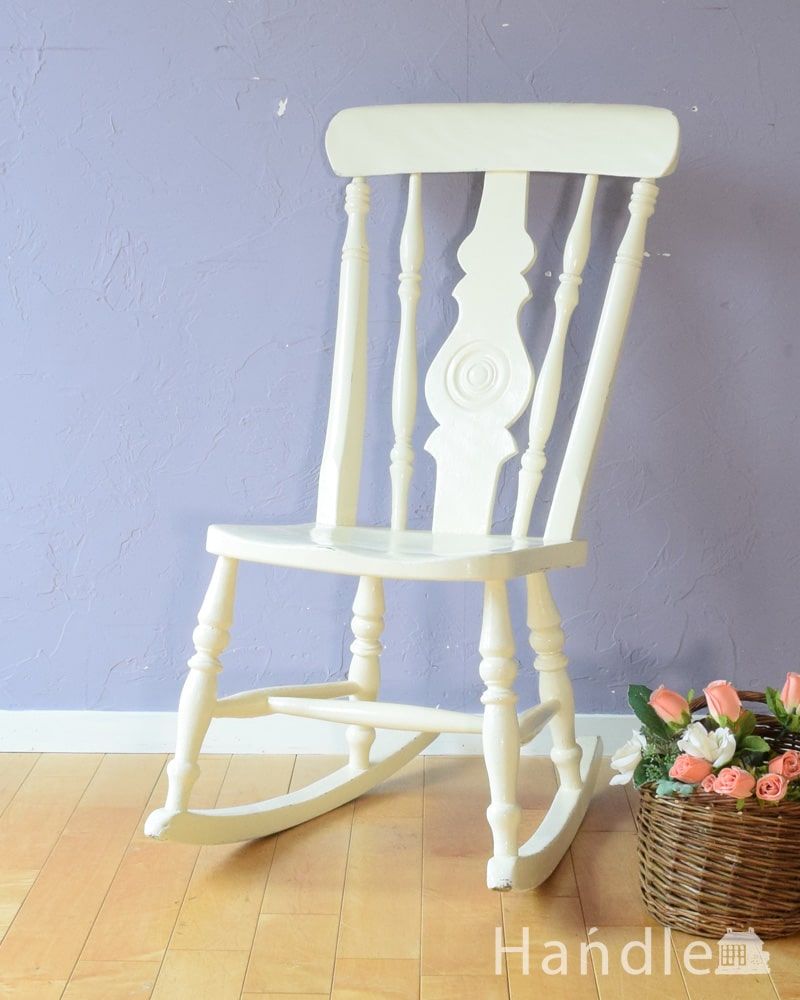 ゆらゆら揺れるアンティークの椅子、木製のロッキングチェア(k-829-c