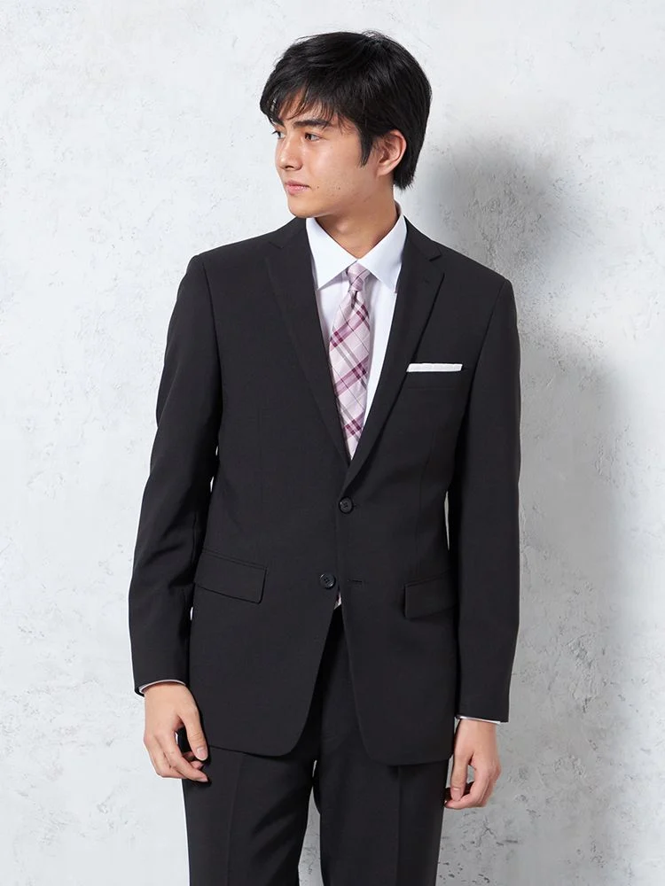 上下ウォッシャブル】スーツ 2つボタン ツーパンツ ネイビー無地 脚長