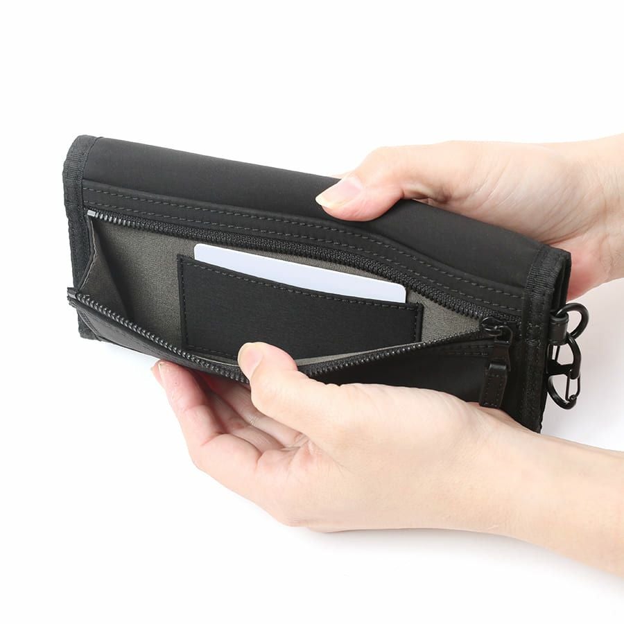 公式】 MOUSTACHE カラビナ付き長財布 撥水ポリエステル×牛革 KXX-4424