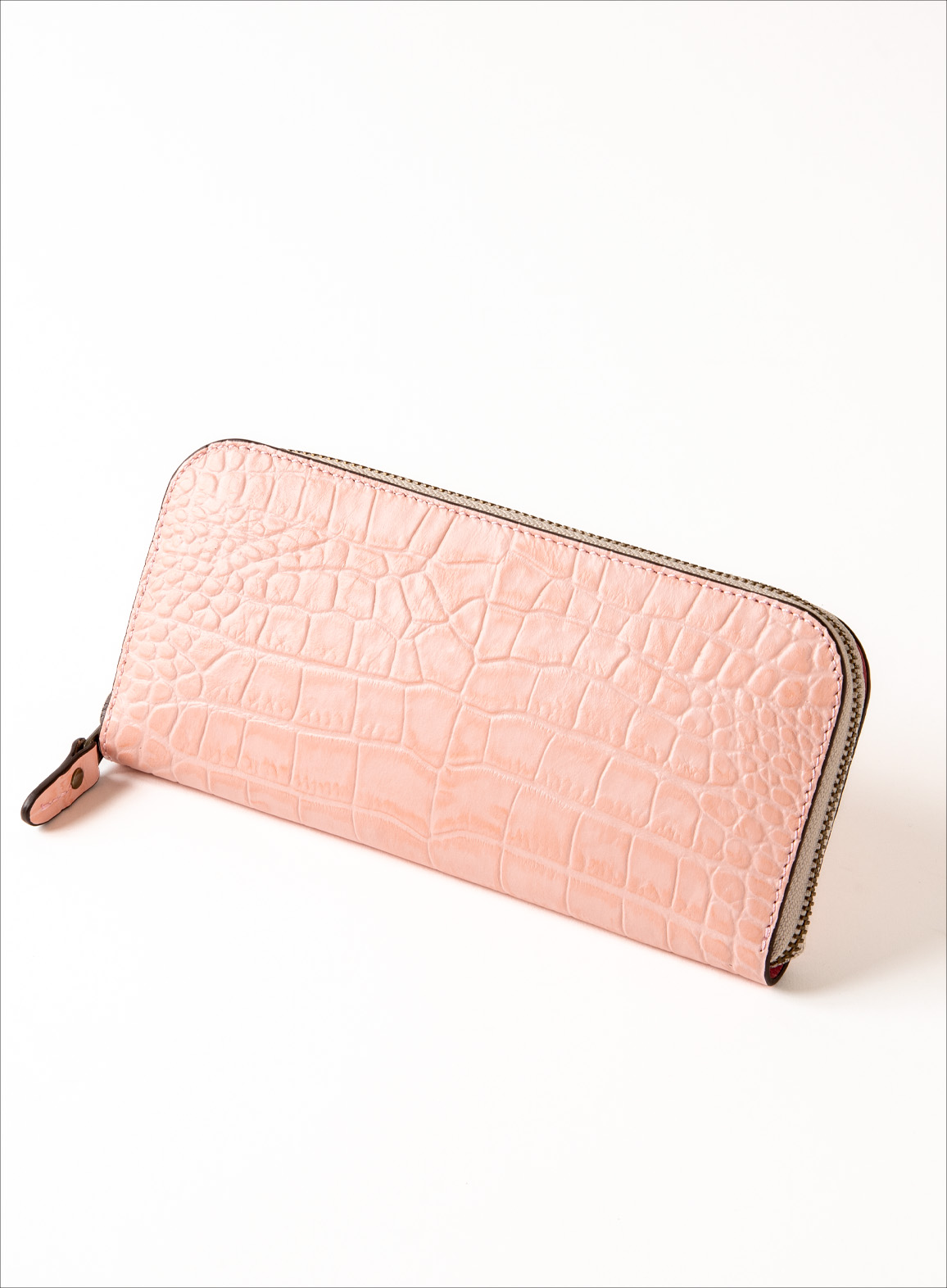 ファスナー長財布 コインマチ付き クロコ型押しベビーピンク | 革製品