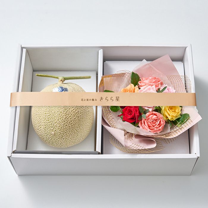 送料込】花と実の極み きらら星 静岡県産アールスメロン＆薔薇