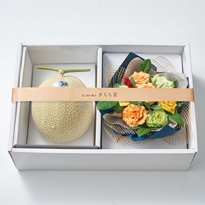 送料込】花と実の極み きらら星 静岡県産アールスメロン＆薔薇