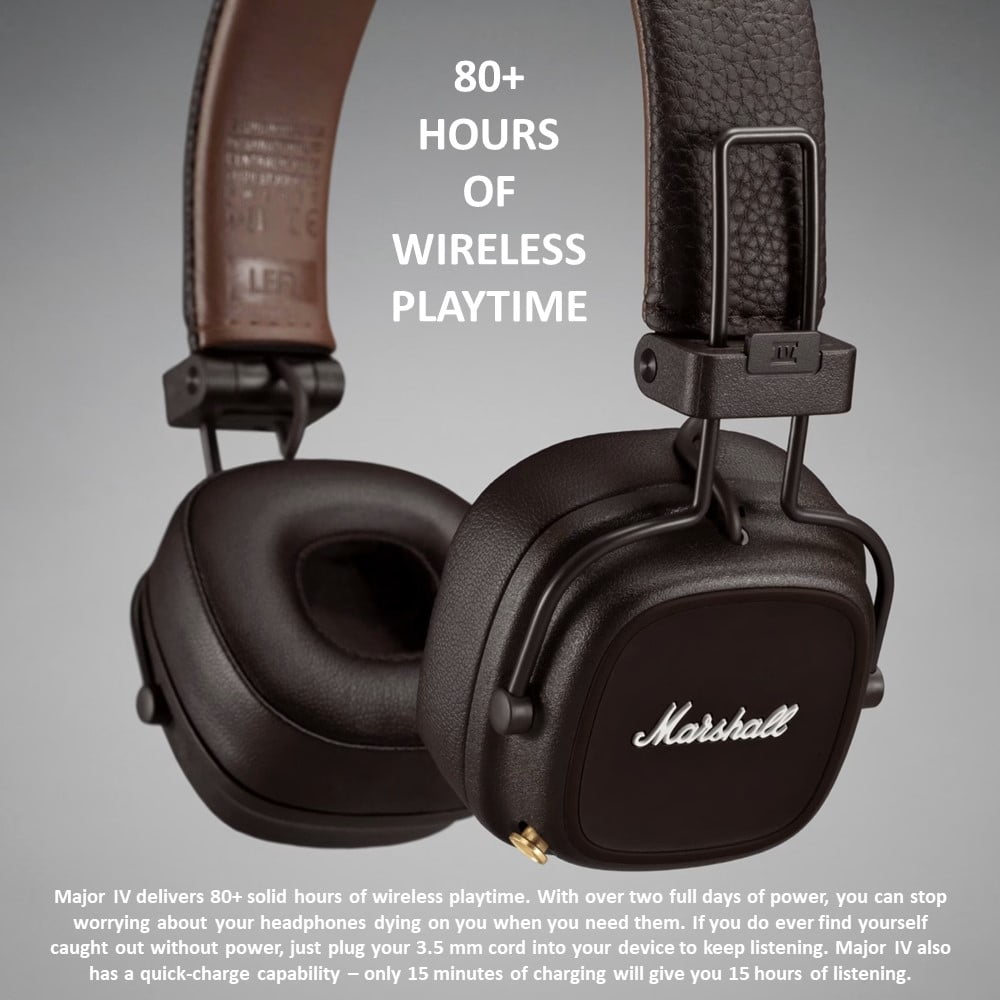 Marshall Major IV On-Ear Wireless Bluetooth Headphone, Black