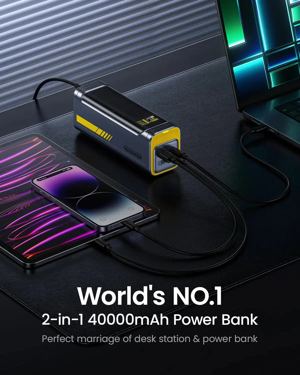 AOHI Starship 40,000mAh Power Bank 140W Charger with 3FT C-C Cable -