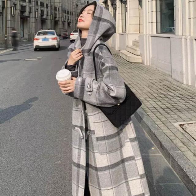 ダッフルコート レディース フード付き チェックコート 秋冬