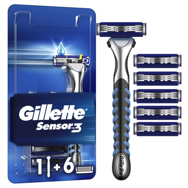 Gillette Sensor 3 - 6つの交換可能なカセットを備えたカミソリ