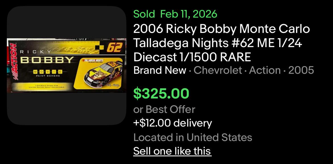 2006 Ricky Bobby 1:24, ME/Talladega Nights Diecast : r
