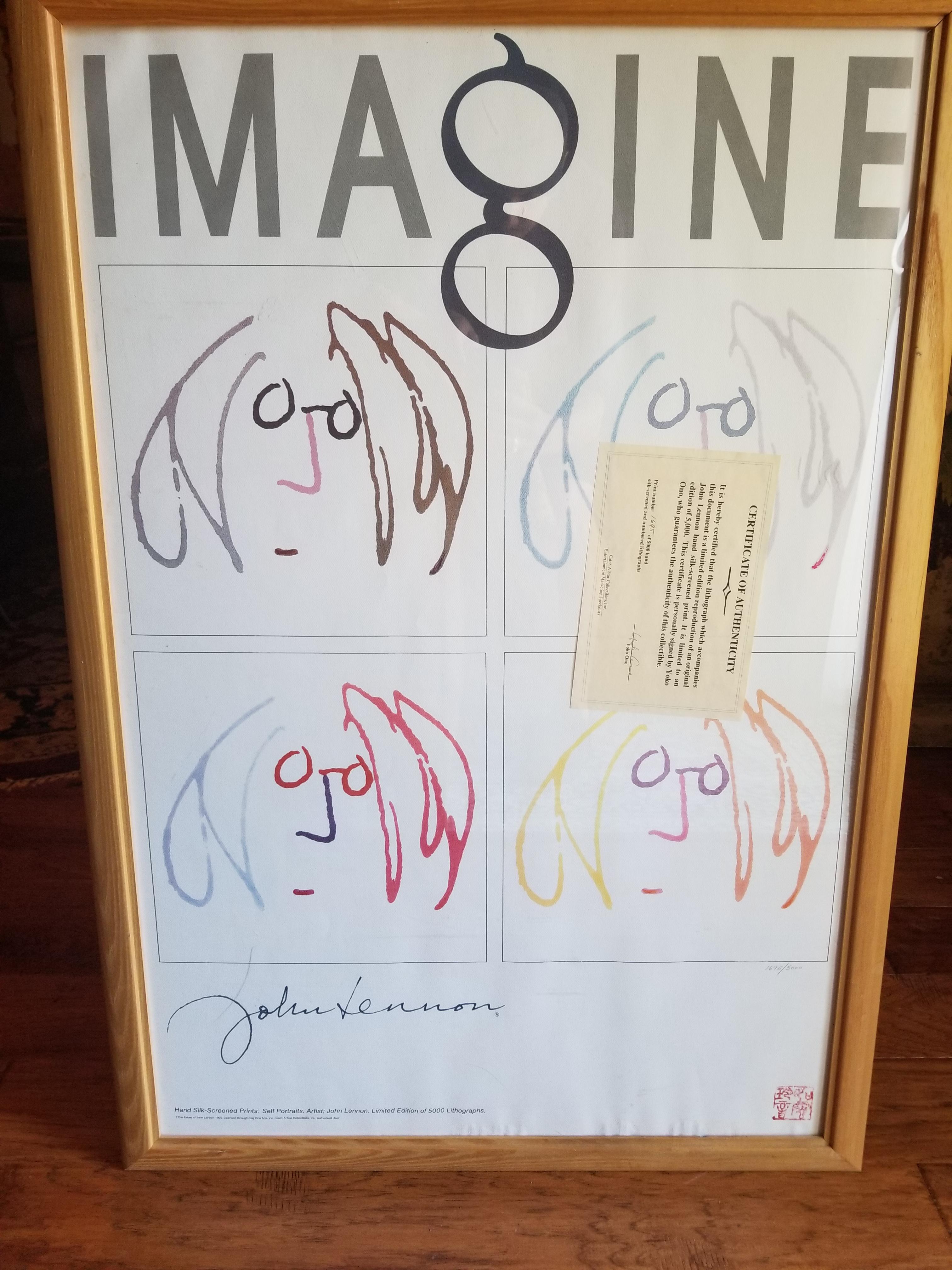 ジョン・レノン - イマジン ポスター、ヨーコ・オノのサイン入り