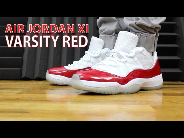 AIR JORDAN 11 XI RETRO LOW VARSITY RED CHERRY REVIEW - YouTube