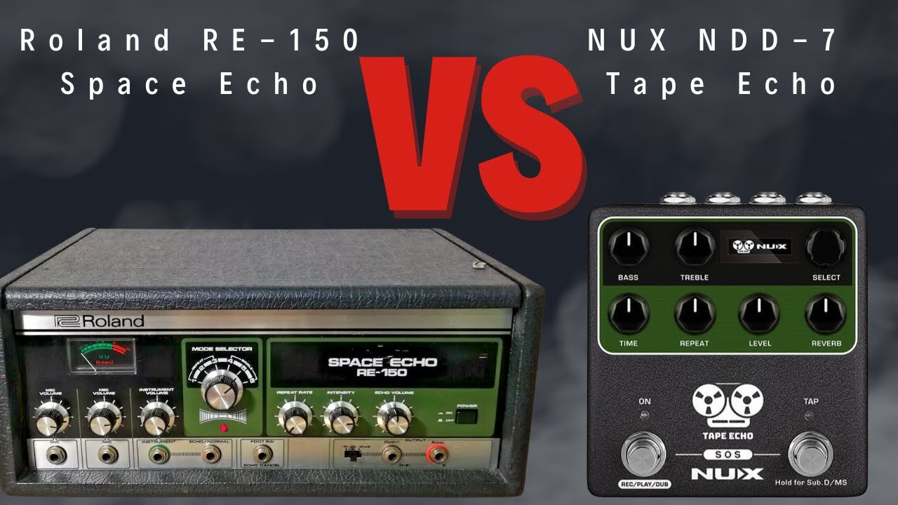 Roland RE 150 Space Echo vs NUX tape echo Guitar Delay Pedal Demo