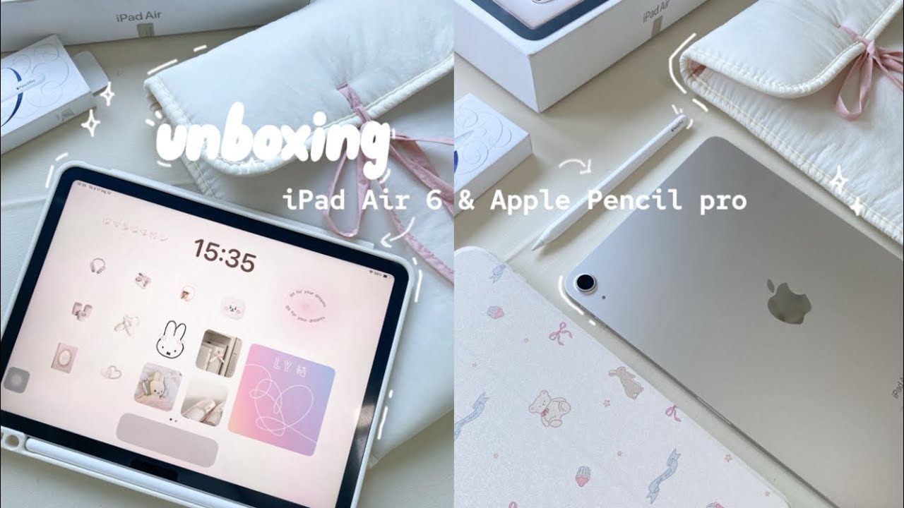 ipad air m2 (starlight) unboxing ˚୨୧⋆.˚ apple pencil pro +