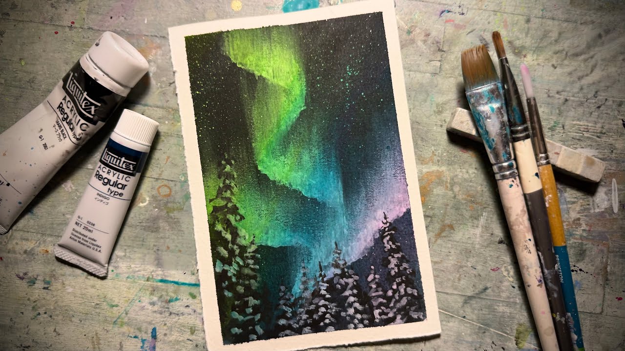 アクリル絵の具で簡単オーロラ/Easy Acrylic Aurora Painting - YouTube