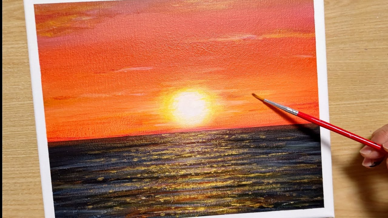 How to draw a sunset for beginners with acrylic paint / Acrylic