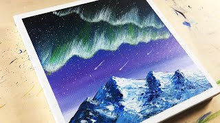 How to paint aurora and mountains using acrylic paint / acrylic