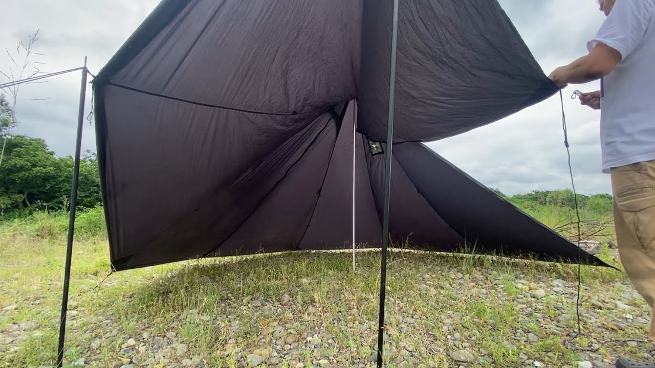 ワンポールテントで巨大な跳ね上げを作る Unafreely シルナイロン