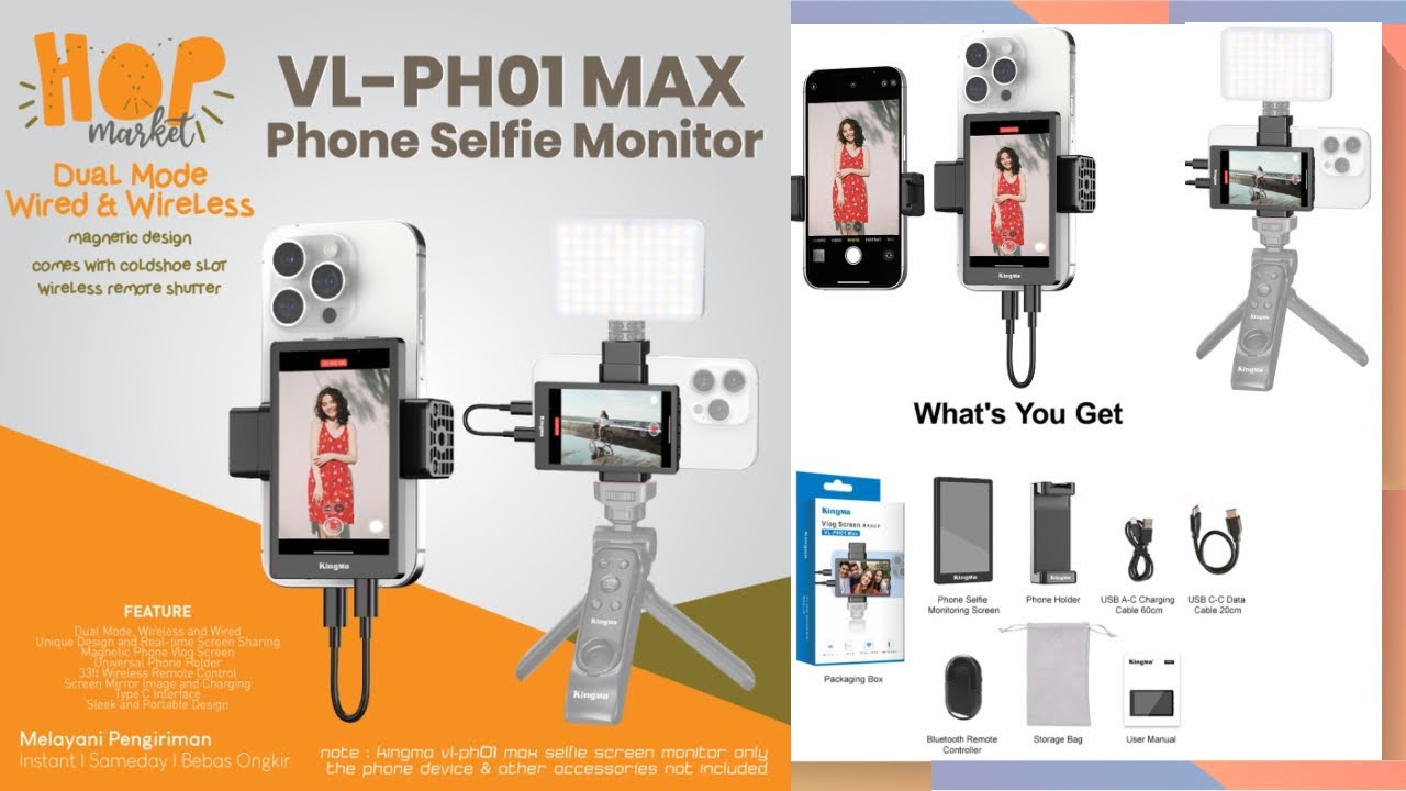 KINGMA VL-PH01 Phone Monitor Selfie Vlog Screen for Smartphone