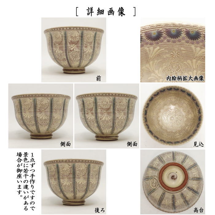 茶器/茶道具 抹茶茶碗】 京焼き 紫三島 彩華紋（縦筋紋） 森里陶楽作