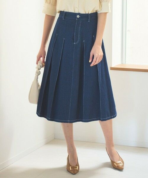 セール】 【洗える】プリーツデニム スカート （デニムスカート