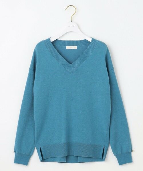 セール】 【ウールブレンドシリーズ】フロント切替Vネック ニット