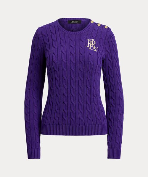 セール】 ボタントリム ケーブルニット コットン セーター （ニット