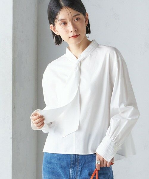 セール】 〈手洗い可能〉ブロード ボウタイ ブラウス （シャツ