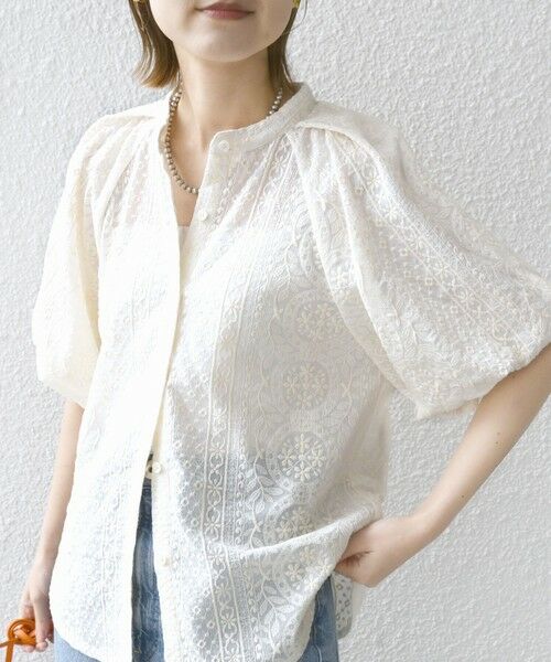 セール】 〈洗濯機可能〉レース バルーン 袖 ブラウス （シャツ