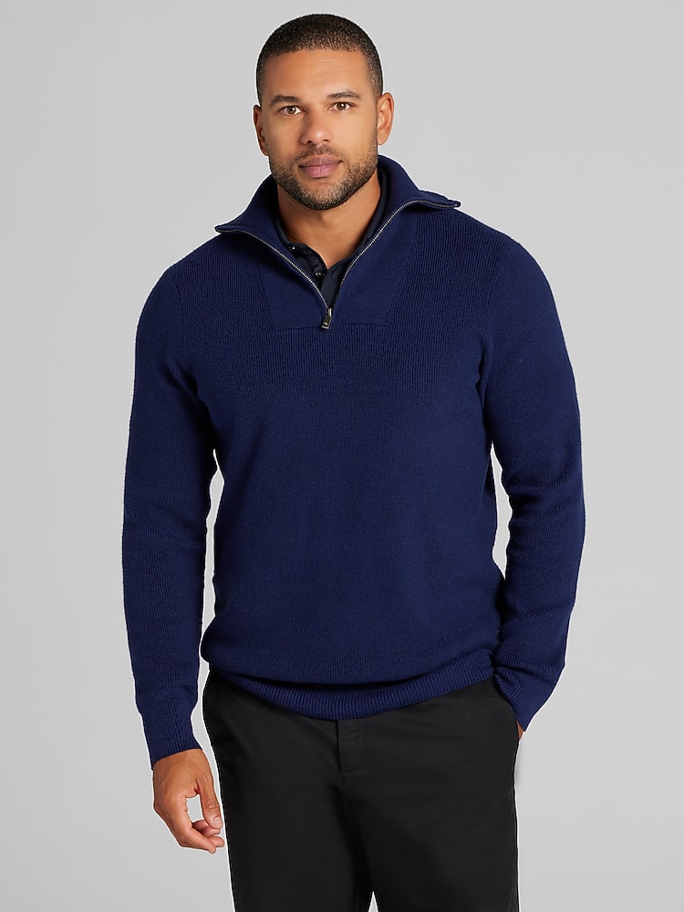 Joseph Abboud Ribbed 1/4 Zip Sweater, Navy Blazer - Blue