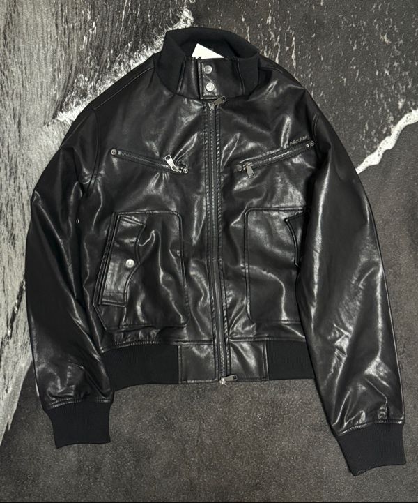 MUSINSA | AAKAM High-Neck Leather Jacket (Black)