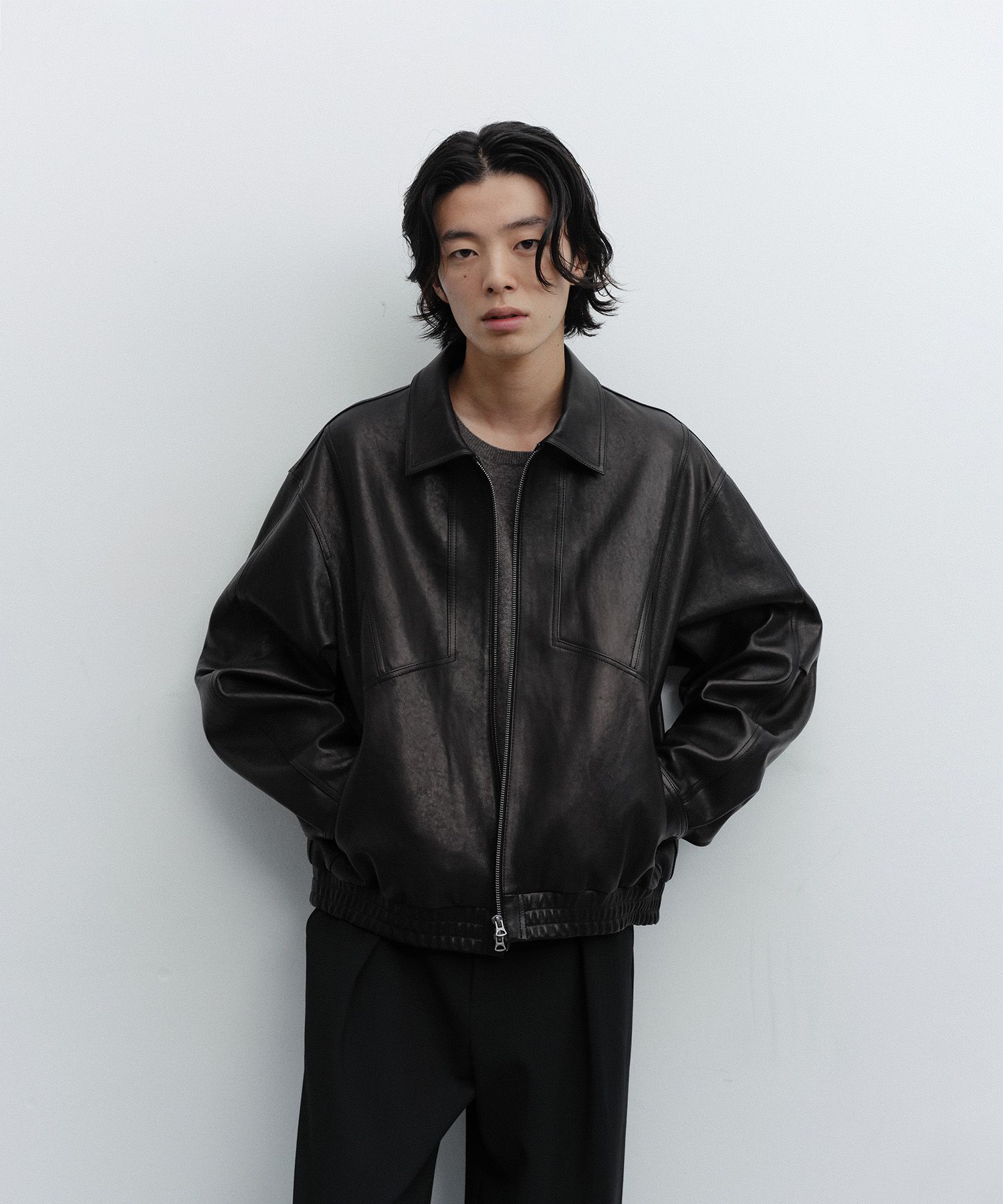 MUSINSA公式 | ANOTHER OFFICE Lambskin Utility Blouson (Black)