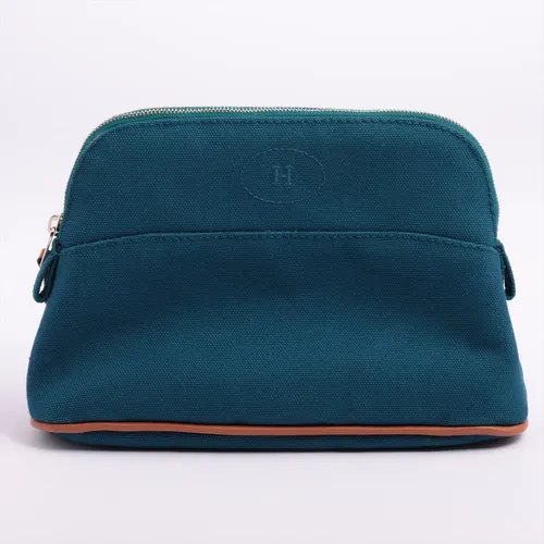 エルメス ボリードポーチGM キャンバス×レザー ポーチ ブルー シルバー