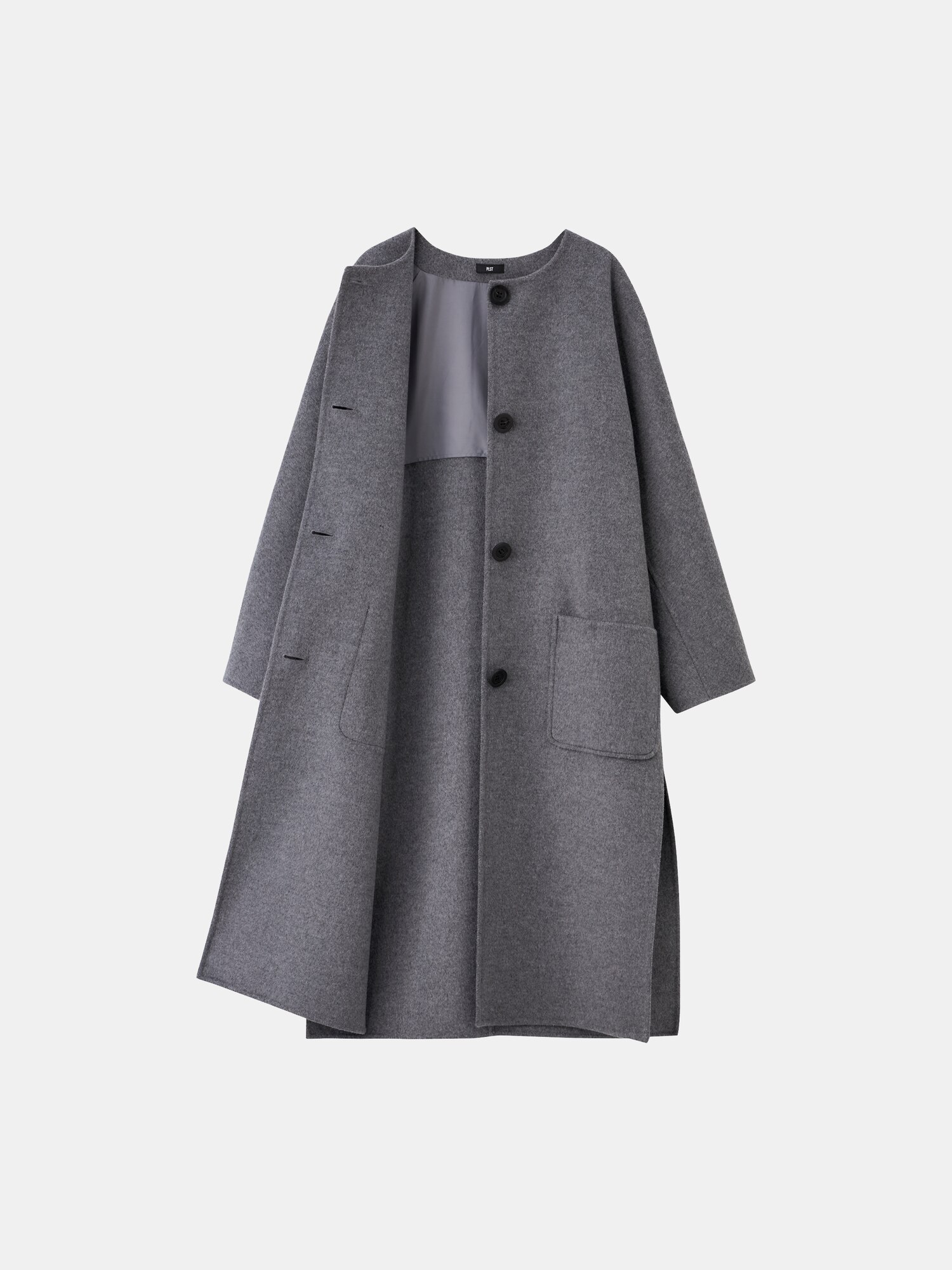 PLST(プラステ)公式 | ウールブレンドリバーカラーレスロングコート