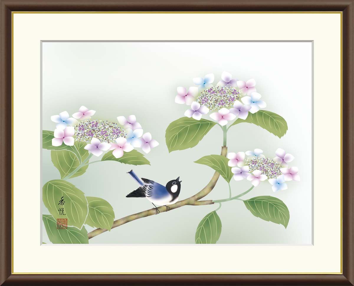 楽天市場】絵画 日本画 額入りアート 花鳥画 「紫陽花」 J4-B023 F8