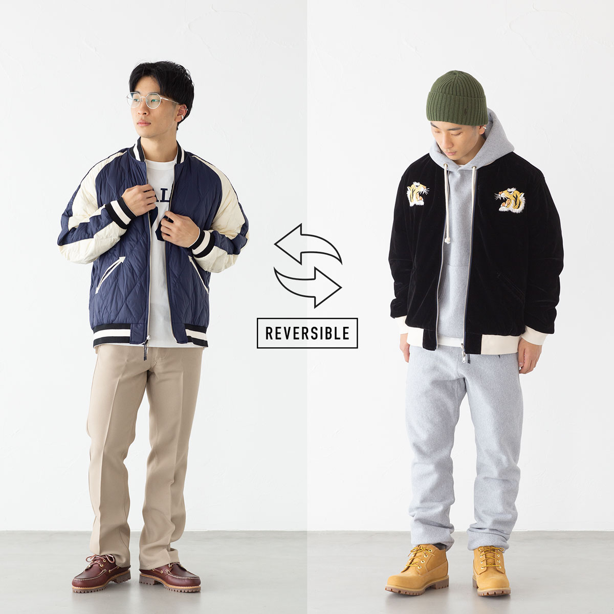 タイオン リバーシブル スカジャン ダウン ジャケット ベロア