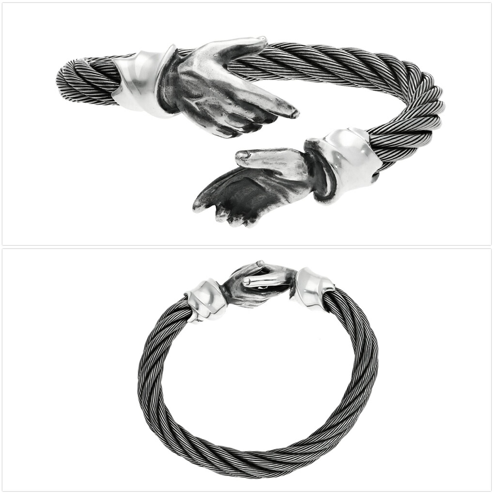 シェイクハンド ワイヤー バングル シルバー 925 ステンレス 握手