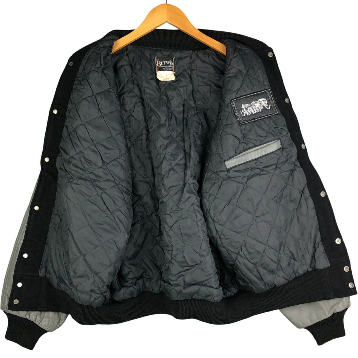 古着 80年代 バトウィン BUTWIN 袖革ウールボタンスタジャン バー