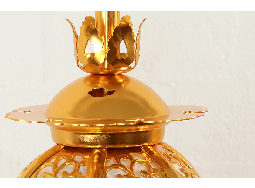 吊灯籠(吊り灯篭) アルミ製 本丸型唐草【金メッキ】 中 直径 10.5cm 1