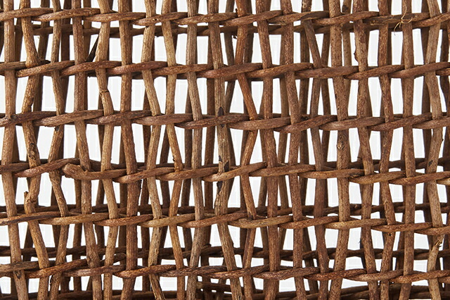 透かし編みあけび籠(国産材/中サイズ/リング取手)(約)幅34×マチ10.5