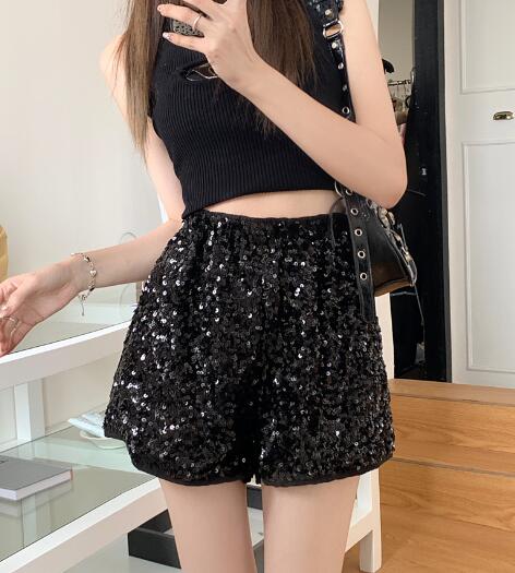 楽天市場】ラメ ショートパンツ 2色 キラキラ 黒 ブラック シルバー