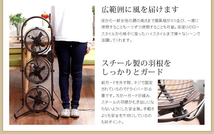 インテリアショップ roomy 3連タワーレトロボックスファン