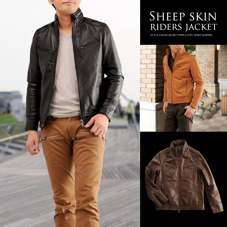 楽天市場】メンズ シープ ライダース レザージャケット メンズ