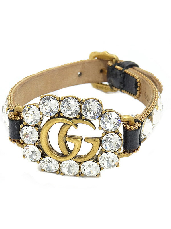 GUCCI】グッチ『クリスタル ダブルG レザー ブレスレット』1週間保証
